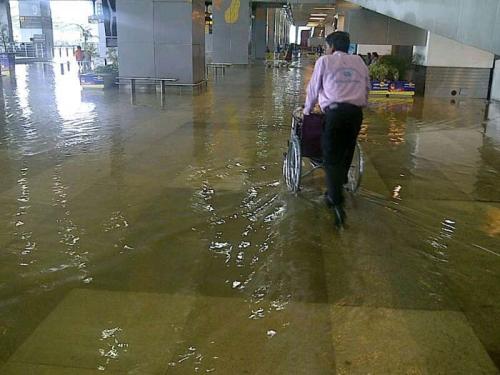 Flooded terminal with preserved granite flooring after heavy rains