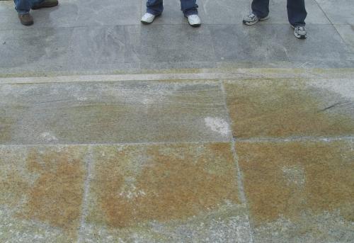 Rust stains on granite caused by rising damp