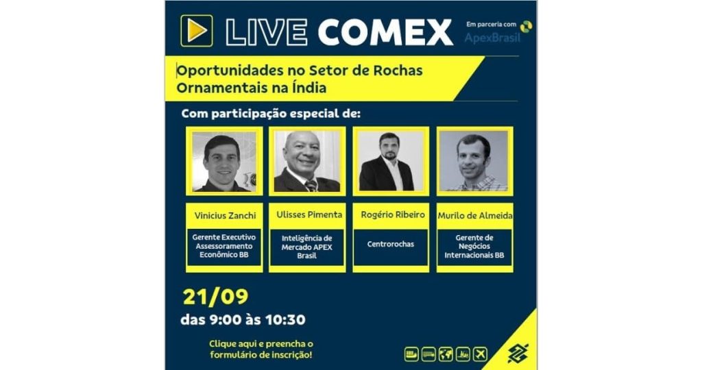 Live Comex apresentará oportunidades para o setor de rochas no mercado indiano